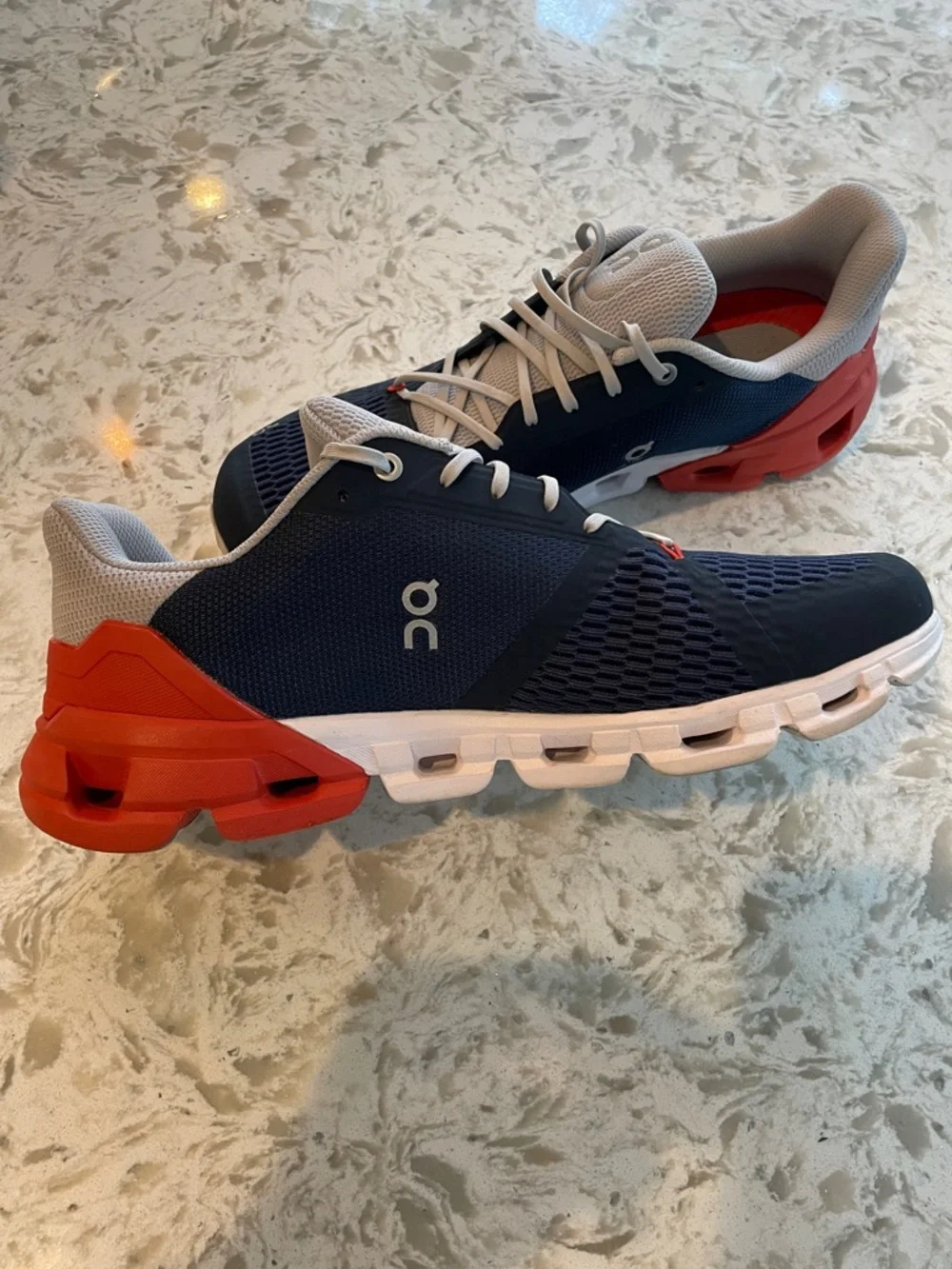 On Running Men’s Cloudflyer Shoes - Navy/Gray/Red-orange - Picture 5 of 9